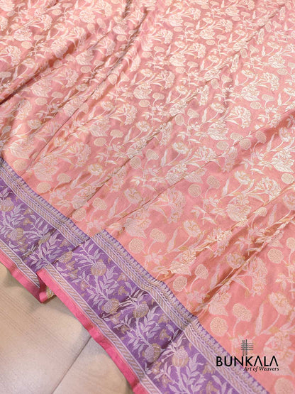 Peach Pink Sona Rupa Jaal Handloom Banarasi Pure Tissue Silk Saree