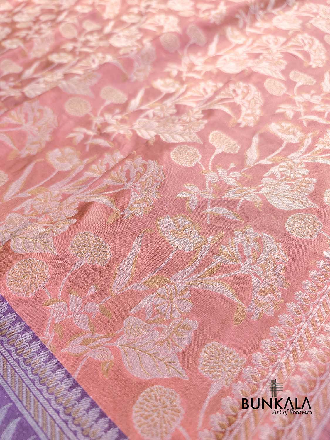 Peach Pink Sona Rupa Jaal Handloom Banarasi Pure Tissue Silk Saree