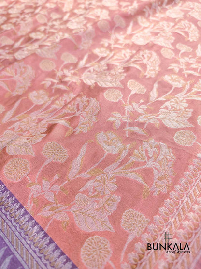 Peach Pink Sona Rupa Jaal Handloom Banarasi Pure Tissue Silk Saree