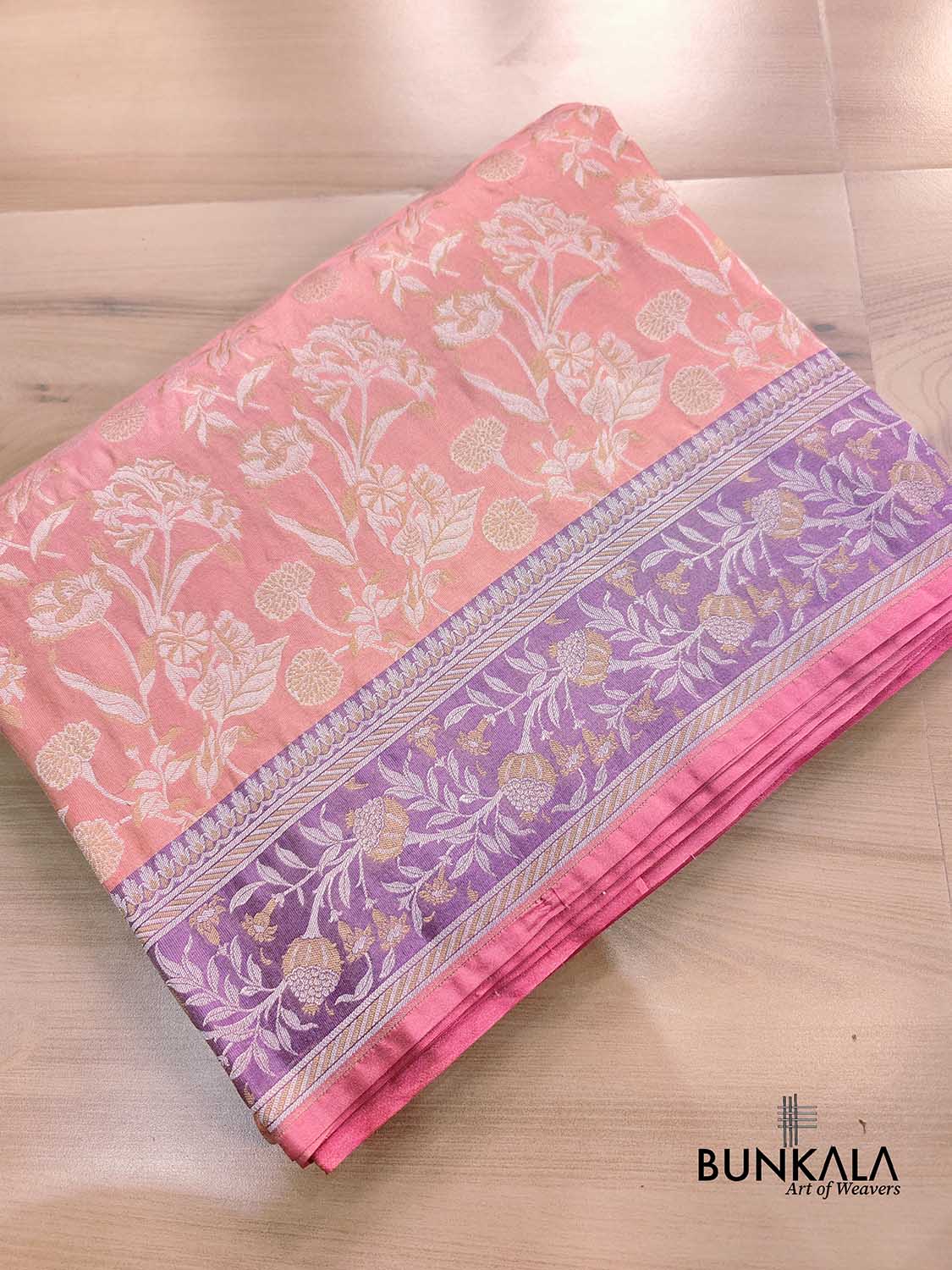 Peach Pink Sona Rupa Jaal Handloom Banarasi Pure Tissue Silk Saree