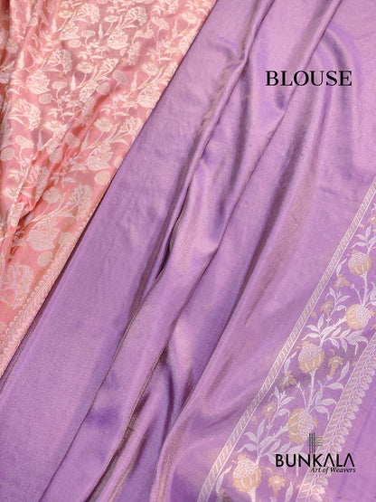 Peach Pink Sona Rupa Jaal Handloom Banarasi Pure Tissue Silk Saree