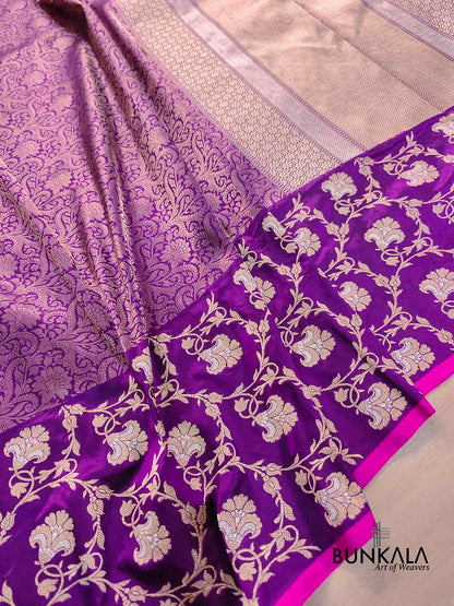 Purple Big Skirt Border Kadwa Handweaved Banarasi Pure Katan Silk Saree