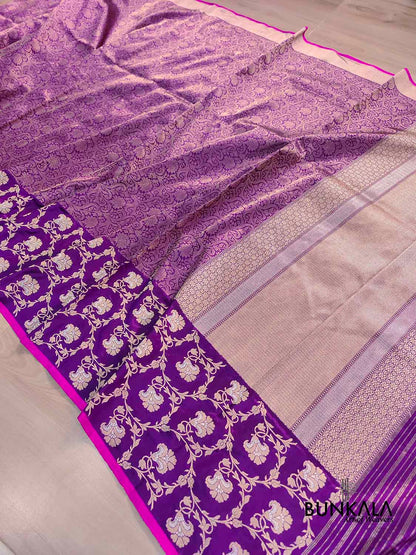 Purple Big Skirt Border Kadwa Handweaved Banarasi Pure Katan Silk Saree