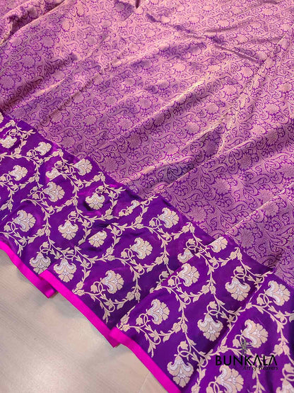 Purple Big Skirt Border Kadwa Handweaved Banarasi Pure Katan Silk Saree