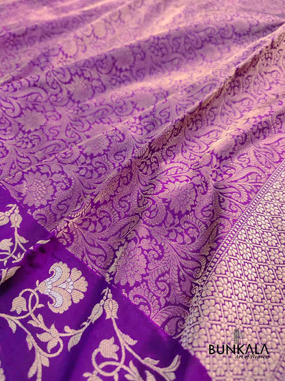 Purple Big Skirt Border Kadwa Handweaved Banarasi Pure Katan Silk Saree