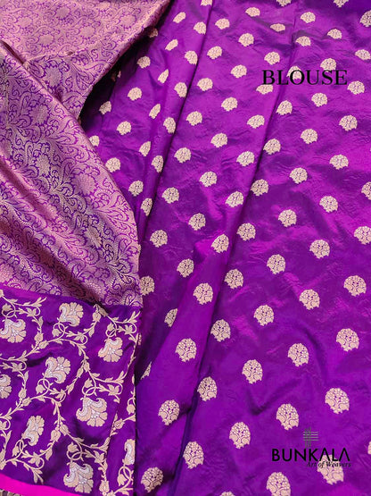 Purple Big Skirt Border Kadwa Handweaved Banarasi Pure Katan Silk Saree