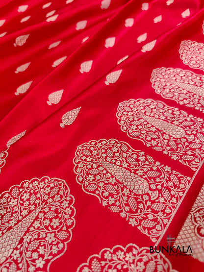 Red Jharoka Border Handloom Banarasi Pure Mashru Silk Saree