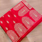 Red Jharoka Border Handloom Banarasi Pure Mashru Silk Saree