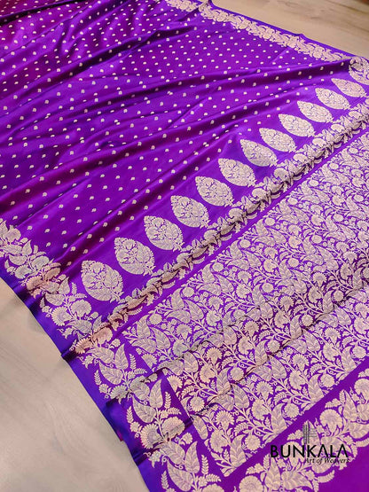 Purple Buti Handloom Banarasi Pure Mashru Silk Saree