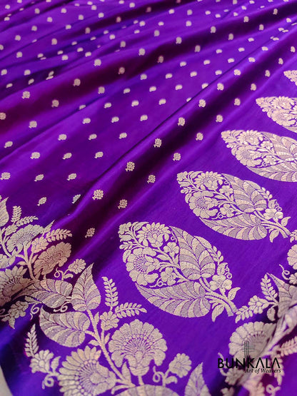 Purple Buti Handloom Banarasi Pure Mashru Silk Saree