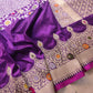 Purple Modern Design Meenakari Kadwa Hand Weaved Banarasi Pure Katan Silk Saree