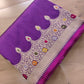 Purple Modern Design Meenakari Kadwa Hand Weaved Banarasi Pure Katan Silk Saree