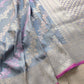 Pastel Grey Meenakari Jaal Kadwa Hand Weaved Banarasi Pure Katan Silk Saree