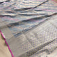 Pastel Grey Meenakari Jaal Kadwa Hand Weaved Banarasi Pure Katan Silk Saree