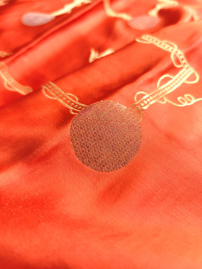 Burnt Orange Shikargha Jaal Design Banarasi Mashru Silk Saree