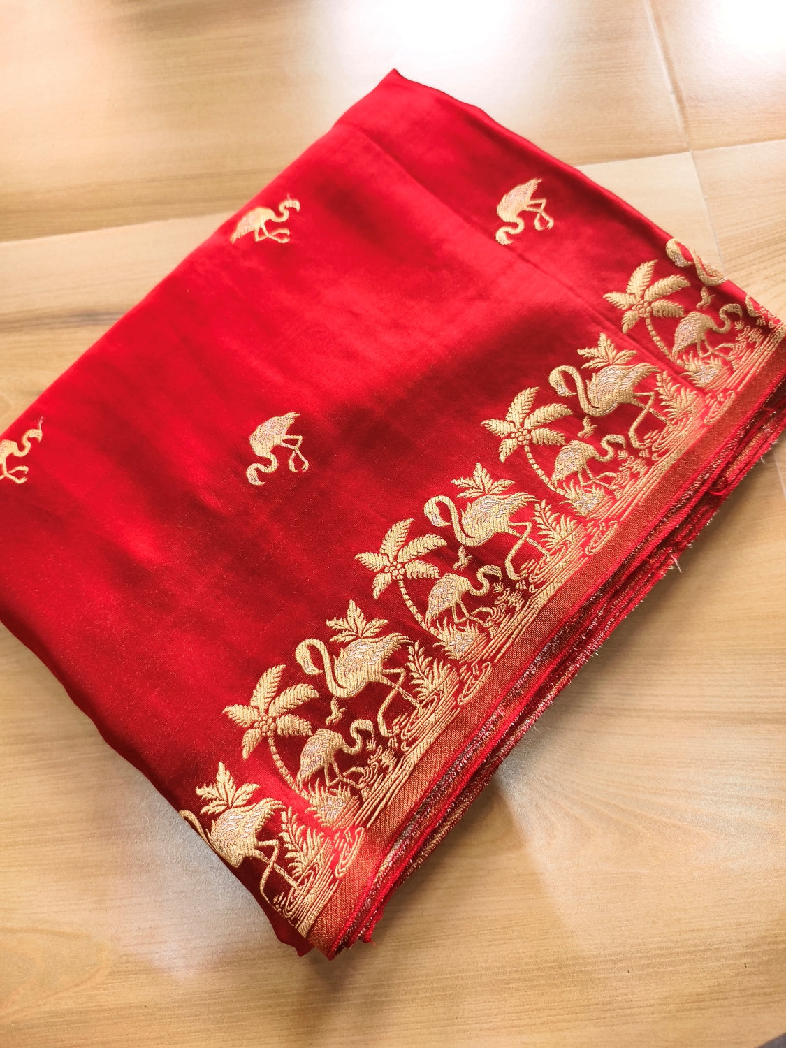 Maroonish Red Shikargha Buti Border Banarasi Mashru Silk Saree