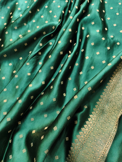 Emrald Green Butterfly Motif Border Banarasi Mashru Silk Saree