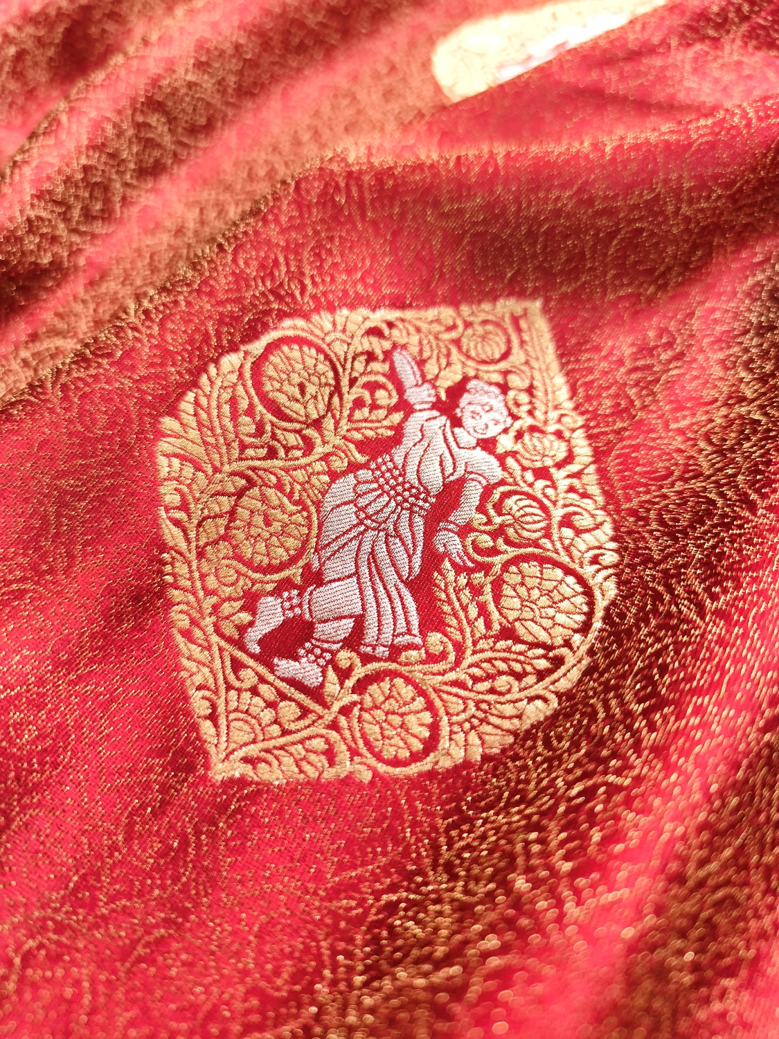 Maroonish Red Nirtya Motif Design Banarasi Mashru Silk Saree