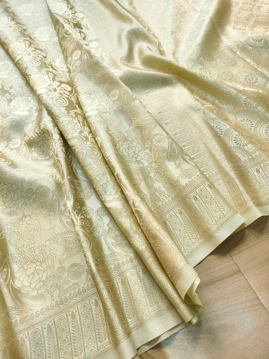 Pastel Green Floral Jaal Tanchui Banarasi Mashru Silk Saree