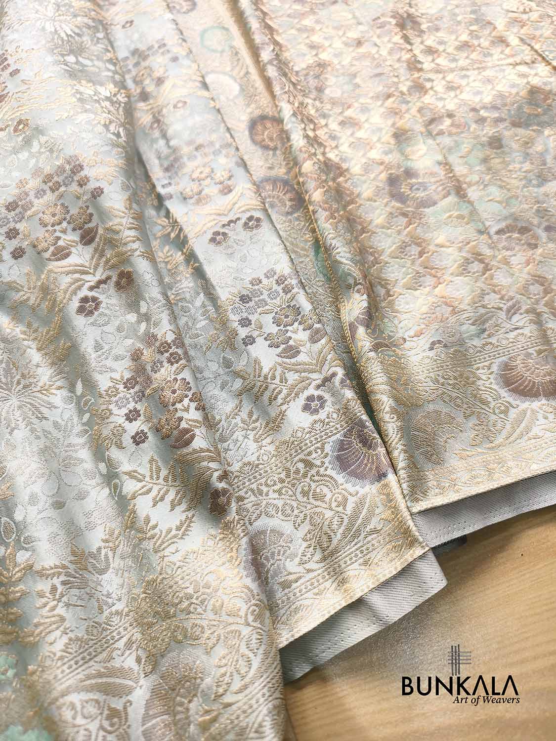 Pastel Ice Blue Brocade Meenakari Banarasi Mashru Silk Saree