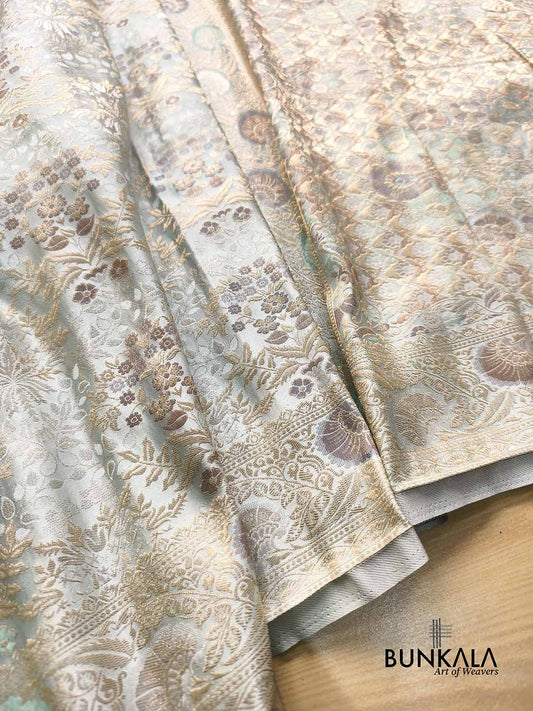 Pastel Ice Blue Brocade Meenakari Banarasi Mashru Silk Saree