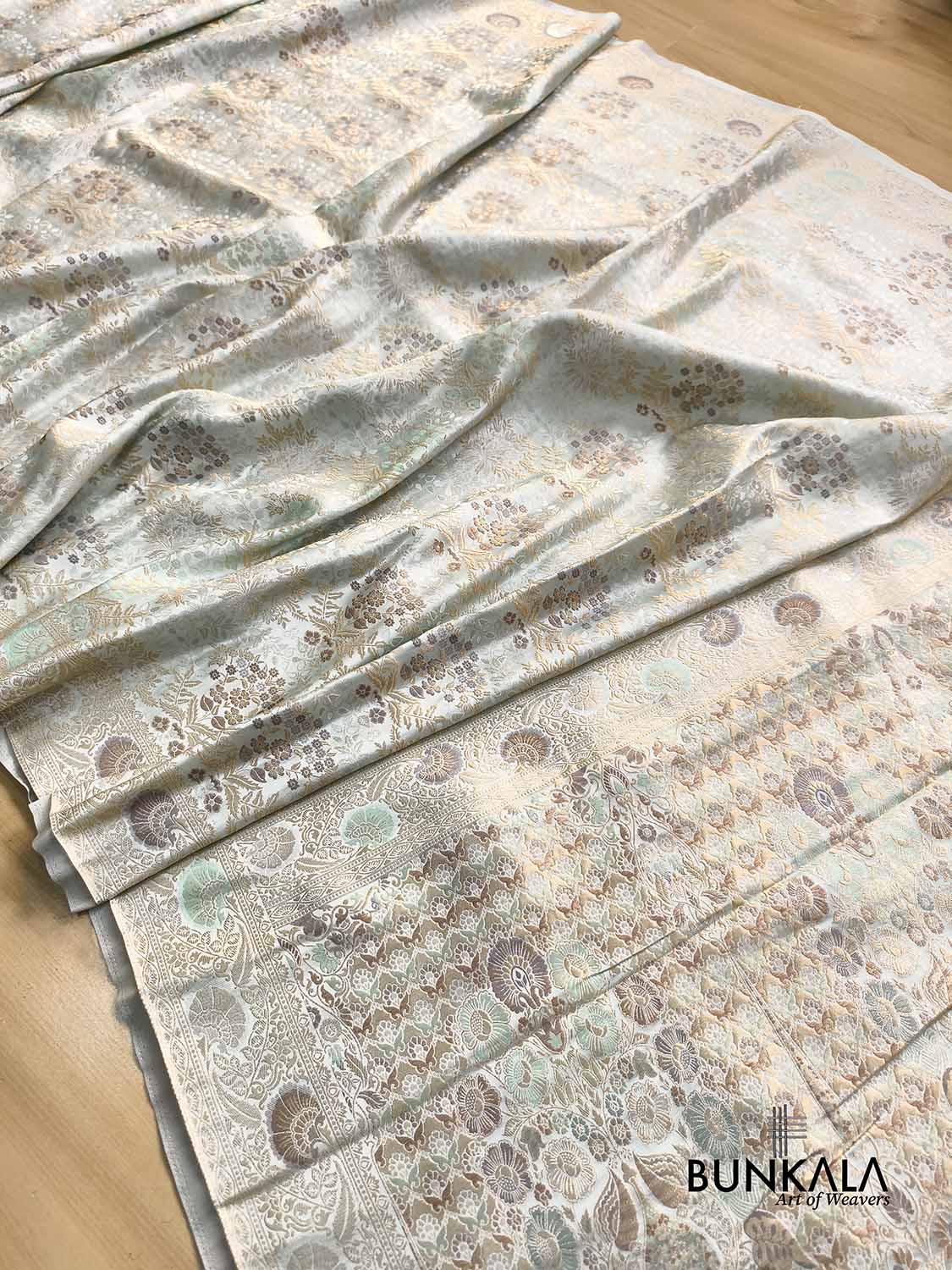 Pastel Ice Blue Brocade Meenakari Banarasi Mashru Silk Saree