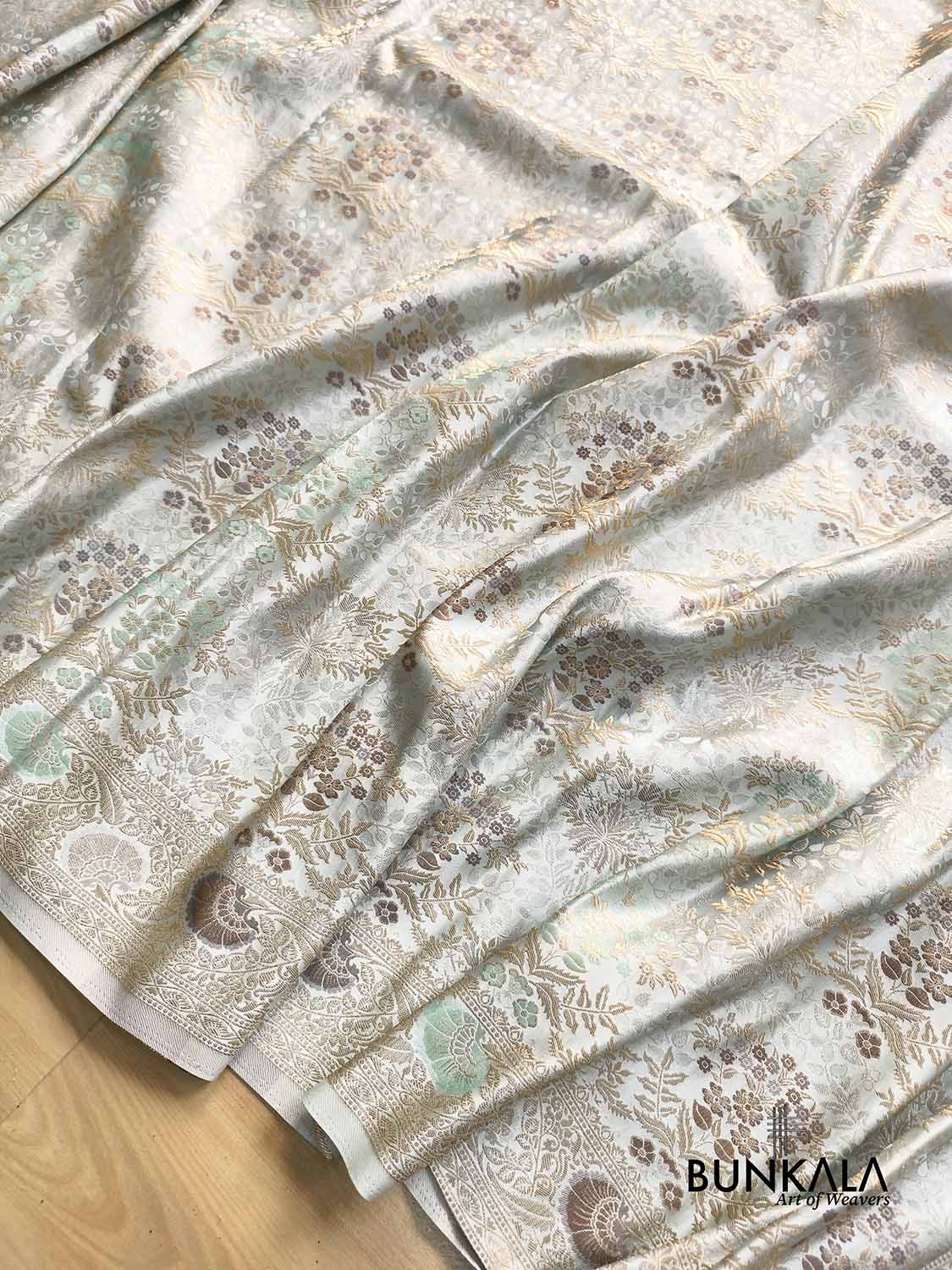 Pastel Ice Blue Brocade Meenakari Banarasi Mashru Silk Saree