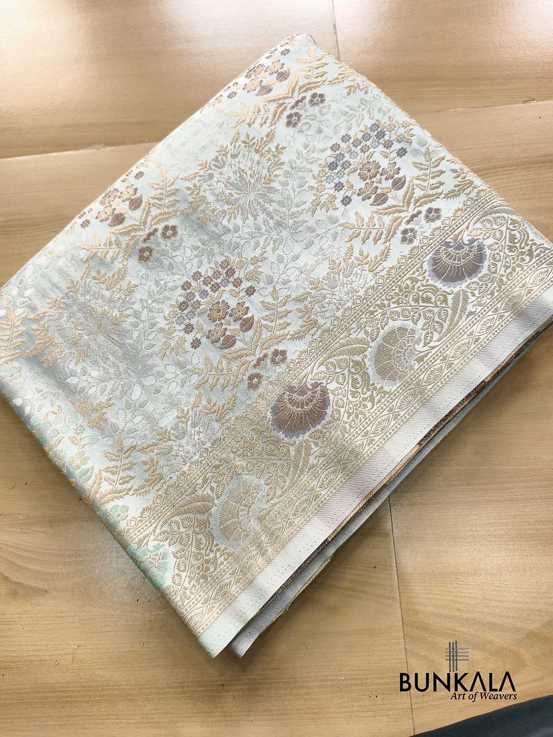 Pastel Ice Blue Brocade Meenakari Banarasi Mashru Silk Saree