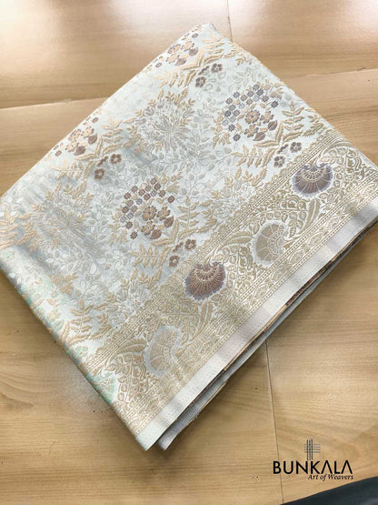 Pastel Ice Blue Brocade Meenakari Banarasi Mashru Silk Saree