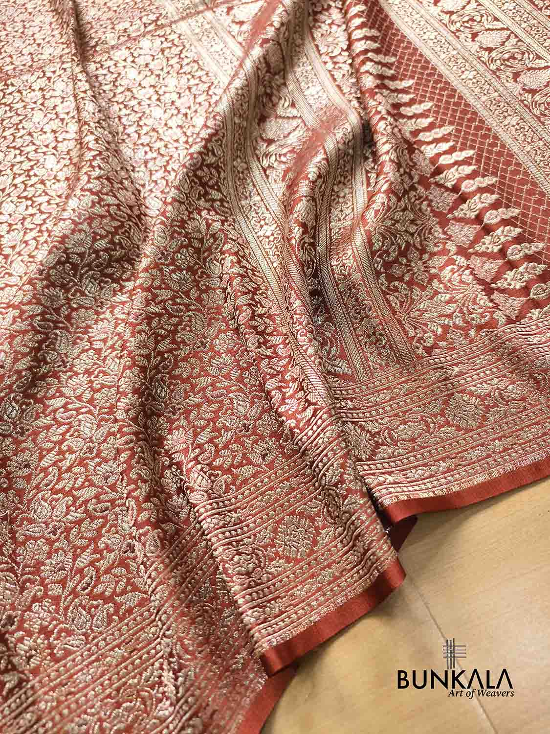 Cheeku Brown All Over Jaal Brocade Weaved Banarasi Mashru Silk Saree