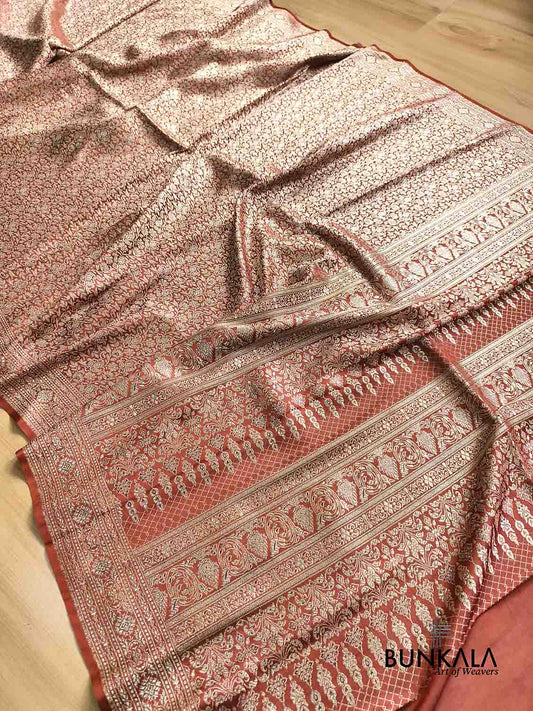 Cheeku Brown All Over Jaal Brocade Weaved Banarasi Mashru Silk Saree