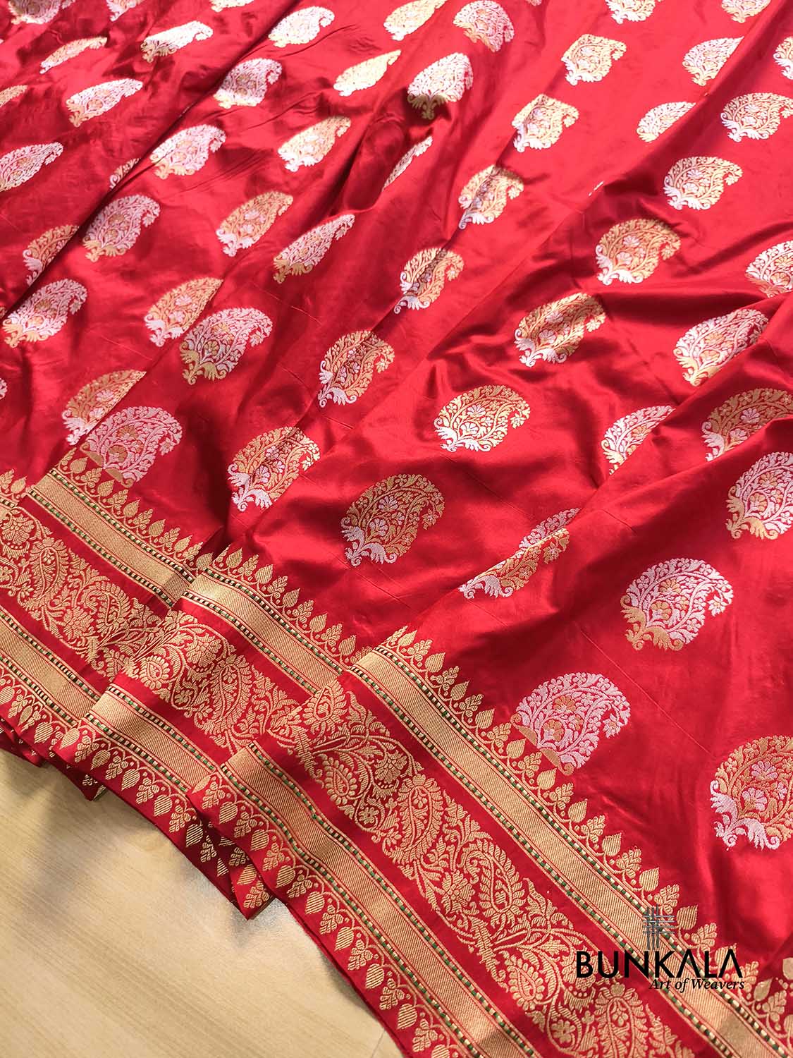 Bridal Red Paisley Sona Rupa Buta Handloom Banarasi Pure Katan Silk Saree