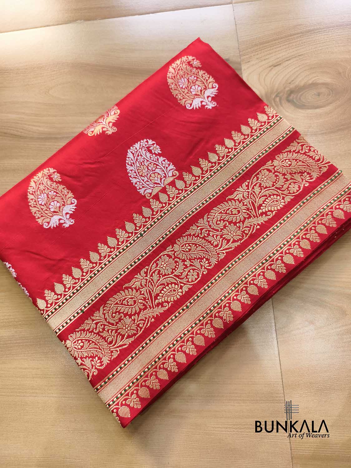 Bridal Red Paisley Sona Rupa Buta Handloom Banarasi Pure Katan Silk Saree