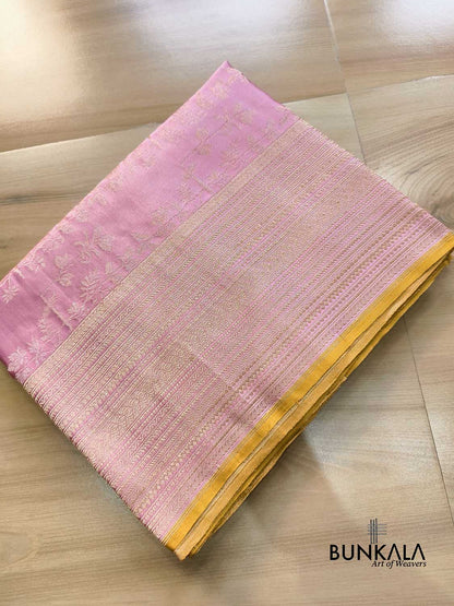Onion Pink Jamewar Ektara Floral Jaal Handwoven Banarasi Pure Mashru Tissue Silk Saree