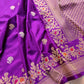 Two Tone Purple Pure Katan Silk Kadwa Handweaved Allover Small Flower Buti Banarasi Saree with Meenakari Border