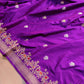 Two Tone Purple Pure Katan Silk Kadwa Handweaved Allover Small Flower Buti Banarasi Saree with Meenakari Border