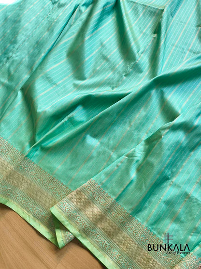 Pastel Greenish Blue Sona Zari Stripes Multi Pallu Kadwa Handweaved Banarasi Pure Katan Silk Saree