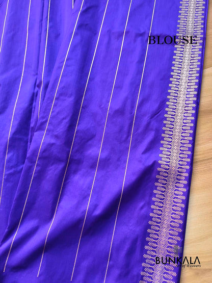 Bluish Purple Sona Rupa Flower Meena Kadwa Handwoven Buti Banarasi Pure Katan Silk Saree