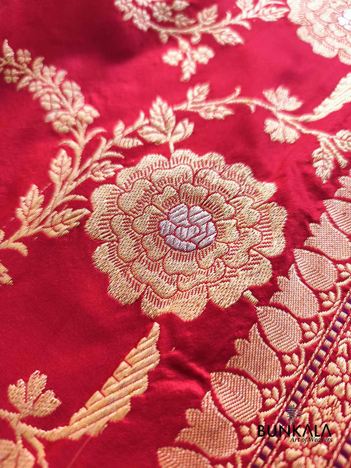 Bridal Red Rose Design Sona Rupa Kadwa Jangla Banarasi Pure Katan Silk Saree