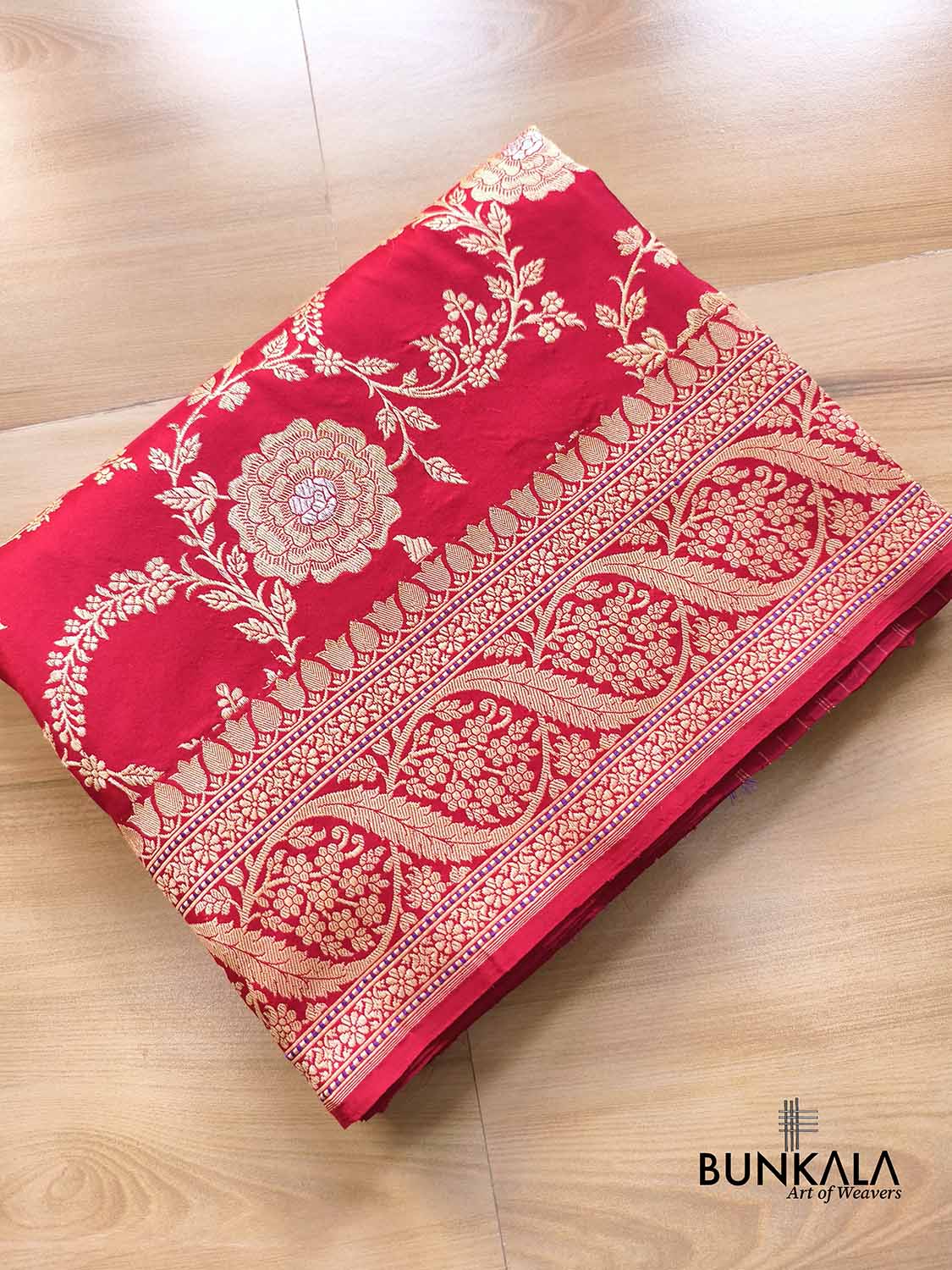 Bridal Red Rose Design Sona Rupa Kadwa Jangla Banarasi Pure Katan Silk Saree