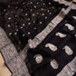 Black Pure Khaddi Chiffon Allover Silver Zari Buti Handloom Banarasi Saree