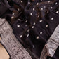 Black Pure Khaddi Chiffon Allover Silver Zari Buti Handloom Banarasi Saree