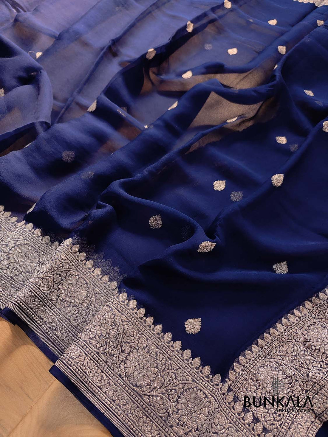 Purple - Handloom Zari Buti Pure Chanderi Silk Fabric 10