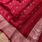Maroon Pure Khaddi Chiffon Allover Silver Zari Buti Handloom Banarasi Saree
