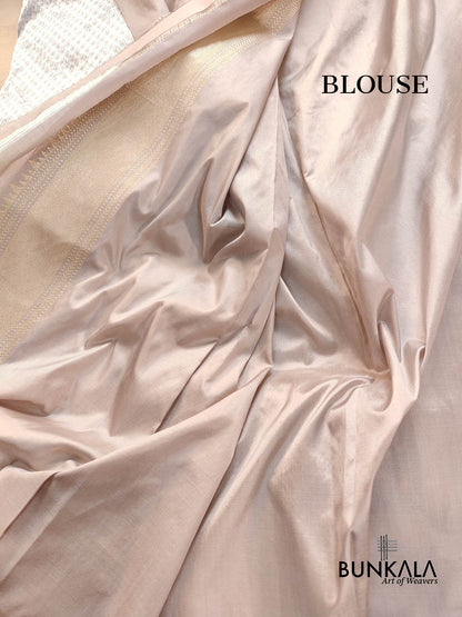 Moonlit Grey Pure Katan Silk Handloom Gold and Silver Zari Banarasi Saree with Meenakari Border