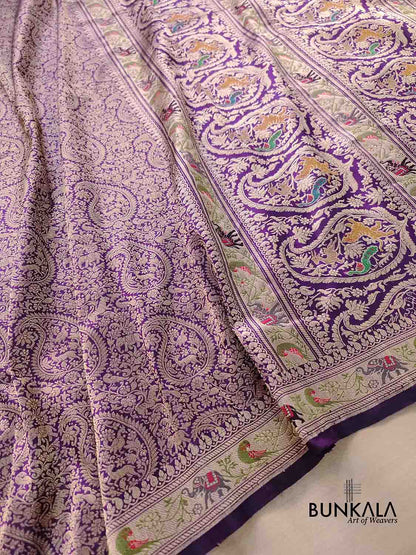 Purple Shikargha Brocade Handloom Banarasi Pure Katan Silk Saree