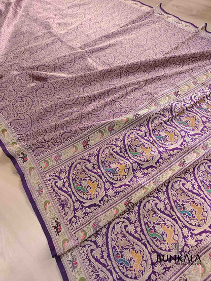 Purple Shikargha Brocade Handloom Banarasi Pure Katan Silk Saree