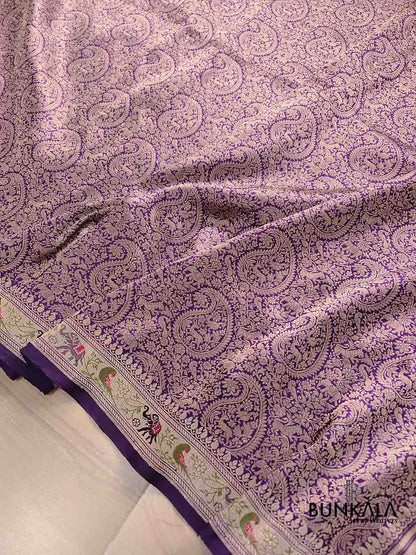 Purple Shikargha Brocade Handloom Banarasi Pure Katan Silk Saree