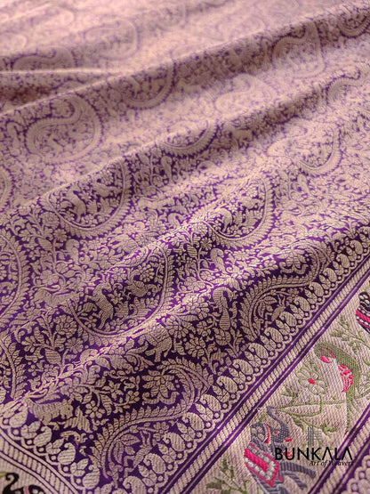 Purple Shikargha Brocade Handloom Banarasi Pure Katan Silk Saree