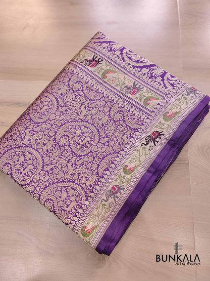 Purple Shikargha Brocade Handloom Banarasi Pure Katan Silk Saree